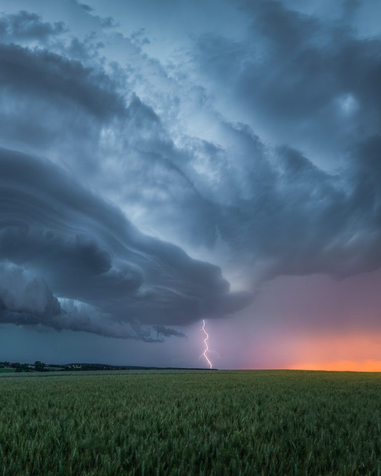 Lightning during sunset